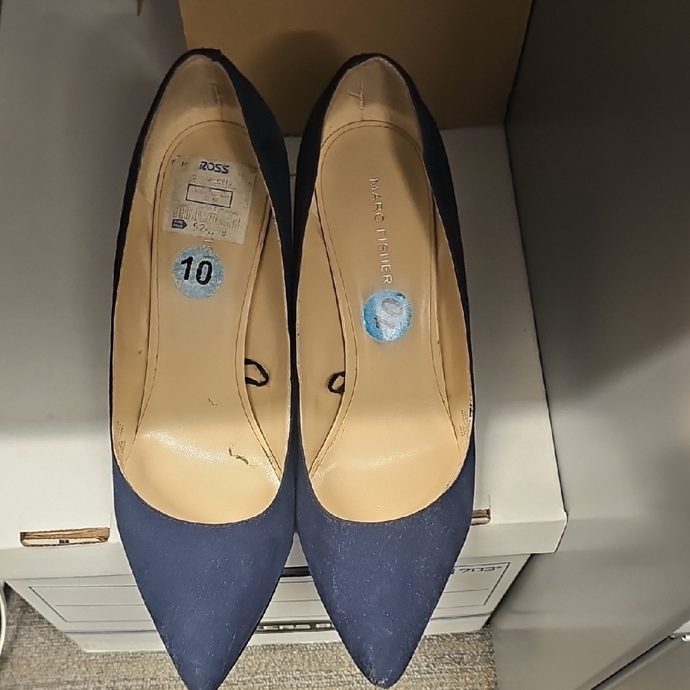 Marc Fisher Navy Pointed-Toe Suede Pumps